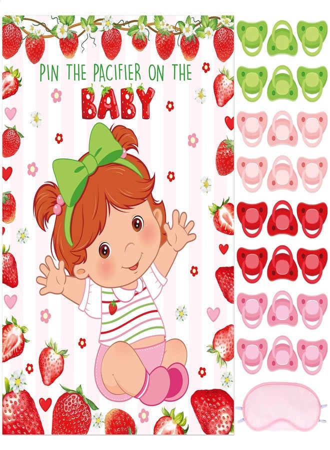 Faccito Strawberry Baby Shower Game Set Pin The Pacifier Games Include Sweet Poster Blindfold 24 Pacifier Stickers for Sweet Strawberry Birthday Party Decorations Baby Shower Activities Supplies - Image 1