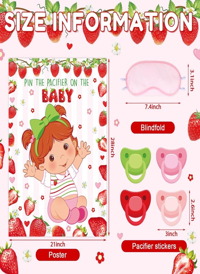 Faccito Strawberry Baby Shower Game Set Pin The Pacifier Games Include Sweet Poster Blindfold 24 Pacifier Stickers for Sweet Strawberry Birthday Party Decorations Baby Shower Activities Supplies - Image 2