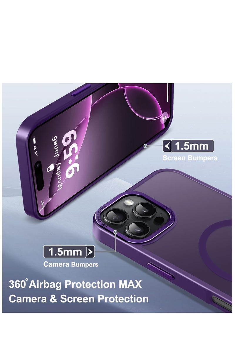 for iPhone 16 Pro Magnetic Case, Compatible with MagSafe, [Shockproof Military Grade Protection] Translucent Frosted Back Case, Ultra Strong Phone Protective Cover with Powerful Magnet for Apple 16 Pro (2024)(Purple) - Image 5