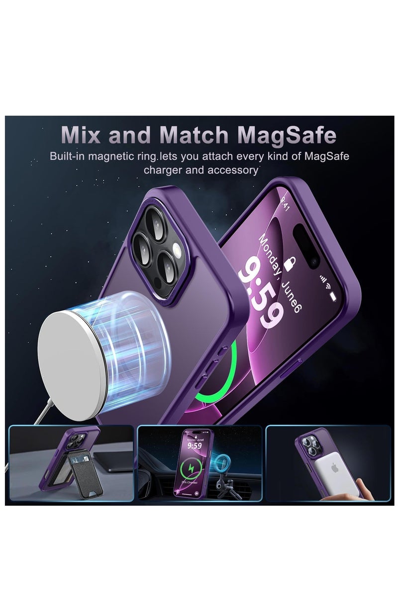 for iPhone 16 Pro Magnetic Case, Compatible with MagSafe, [Shockproof Military Grade Protection] Translucent Frosted Back Case, Ultra Strong Phone Protective Cover with Powerful Magnet for Apple 16 Pro (2024)(Purple) - Image 2