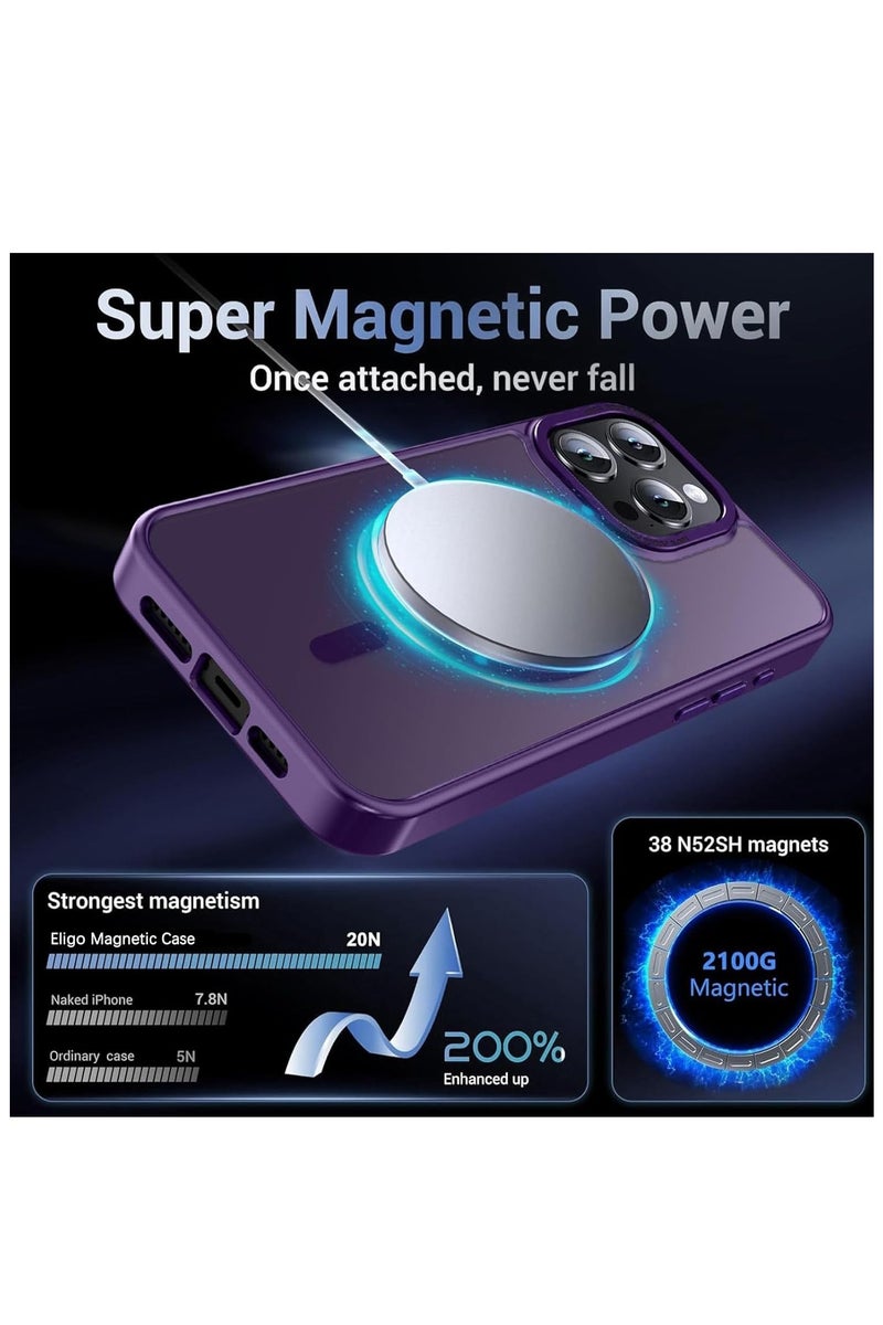 for iPhone 16 Pro Magnetic Case, Compatible with MagSafe, [Shockproof Military Grade Protection] Translucent Frosted Back Case, Ultra Strong Phone Protective Cover with Powerful Magnet for Apple 16 Pro (2024)(Purple) - Image 3