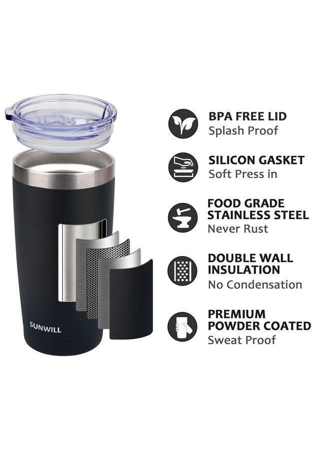SUNWILL 20oz Tumbler with Lid, Stainless Steel Vacuum Insulated Double Wall Travel Tumbler, Durable Insulated Coffee Mug, Powder Coated Black, Thermal Cup with Splash Proof Sliding Lid - Image 2