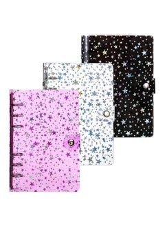 Gerenic 3 Pieces A6 Notebook Binder Cover Star PVC Soft 6-Ring Binder Cover with Snap Button Closure Loose Leaf Folder Notebook for Journal Planner Office Stationery Supplies  - Image 1