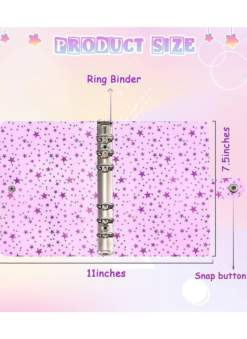 Gerenic 3 Pieces A6 Notebook Binder Cover Star PVC Soft 6-Ring Binder Cover with Snap Button Closure Loose Leaf Folder Notebook for Journal Planner Office Stationery Supplies  - Image 2
