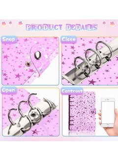 Gerenic 3 Pieces A6 Notebook Binder Cover Star PVC Soft 6-Ring Binder Cover with Snap Button Closure Loose Leaf Folder Notebook for Journal Planner Office Stationery Supplies  - Image 3