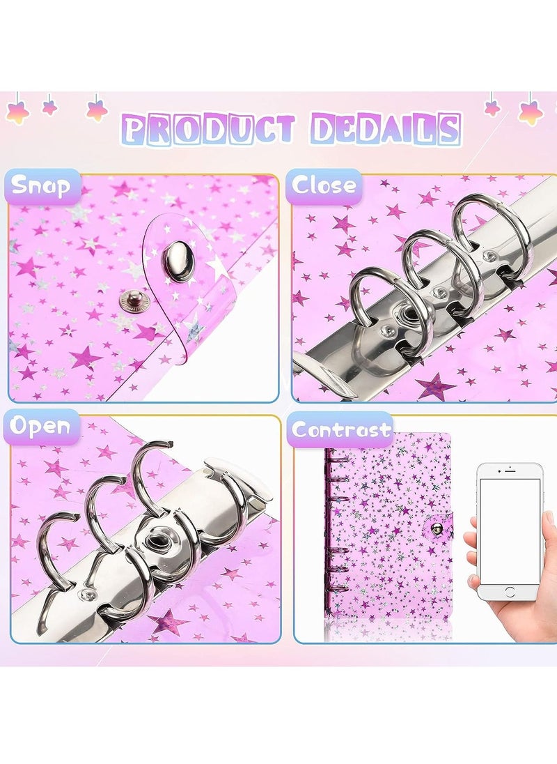 Gerenic 3 Pieces A6 Notebook Binder Cover Star PVC Soft 6-Ring Binder Cover with Snap Button Closure Loose Leaf Folder Notebook for Journal Planner Office Stationery Supplies  - Image 3