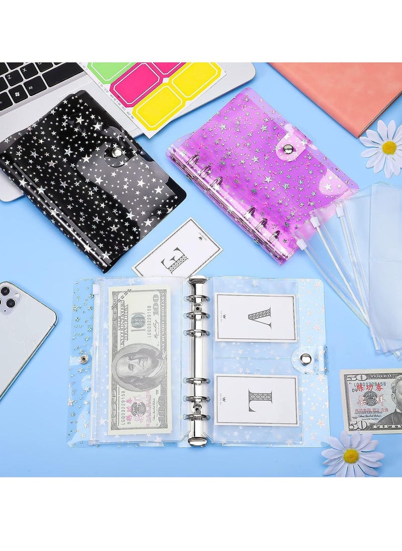 Gerenic 3 Pieces A6 Notebook Binder Cover Star PVC Soft 6-Ring Binder Cover with Snap Button Closure Loose Leaf Folder Notebook for Journal Planner Office Stationery Supplies  - Image 4
