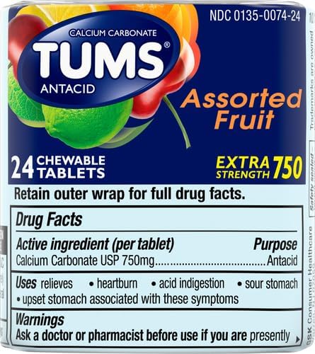 TUMS Extra Strength Assorted Fruit Antacid Chewable Tablets for Heartburn Relief 3 Rolls of 8ct Pack of 3 - Image 2