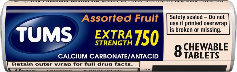 TUMS Extra Strength Assorted Fruit Antacid Chewable Tablets for Heartburn Relief 3 Rolls of 8ct Pack of 3 - Image 5