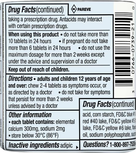 TUMS Extra Strength Assorted Fruit Antacid Chewable Tablets for Heartburn Relief 3 Rolls of 8ct Pack of 3 - Image 3