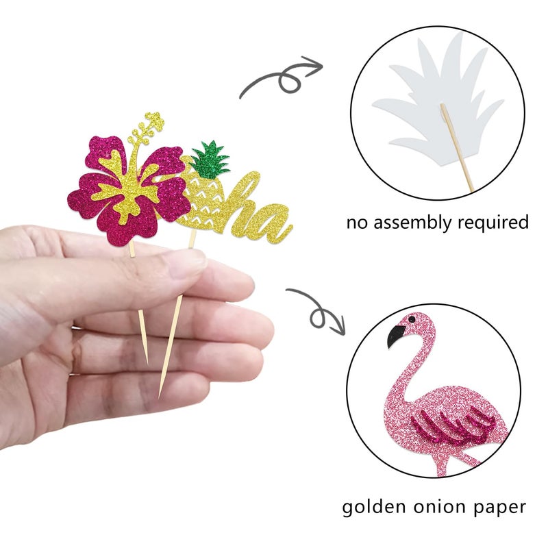 Moitkptt 24Pcs Tropical Cupcake Toppers  Luau Cake Topper Aloha Cupcake Picks Pineapple Flamingo Cupcake Decorations for Hawaiian Luau Theme Baby Shower Birthday Party Supplies (Aloha B) - Image 3