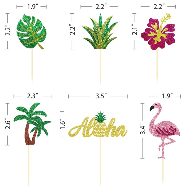 Moitkptt 24Pcs Tropical Cupcake Toppers  Luau Cake Topper Aloha Cupcake Picks Pineapple Flamingo Cupcake Decorations for Hawaiian Luau Theme Baby Shower Birthday Party Supplies (Aloha B) - Image 2