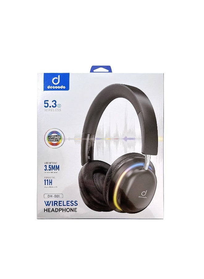 Decoodo RGB Wireless Headphones – Bluetooth 5.3, LED Lights, Deep Bass, Foldable, Built-in Mic – Black - Image 5