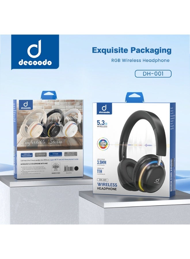 Decoodo RGB Wireless Headphones – Bluetooth 5.3, LED Lights, Deep Bass, Foldable, Built-in Mic – Black - Image 3