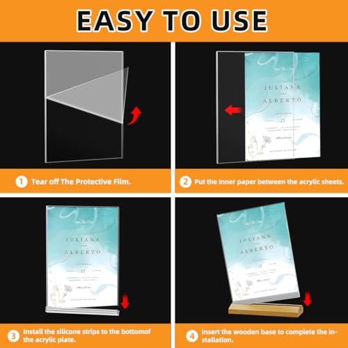 QLKGWEA 3 Pack Acrylic Sign Holder 8.5 x 11 Inch with Wood Base,Signs Stand for Menu Flyer Display, Table Clear Plastic T Shape Holder for Stores, Restaurants, Hotels, Office - Image 5