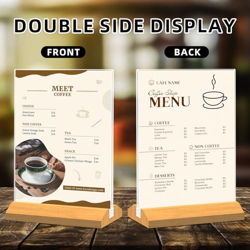 QLKGWEA 3 Pack Acrylic Sign Holder 8.5 x 11 Inch with Wood Base,Signs Stand for Menu Flyer Display, Table Clear Plastic T Shape Holder for Stores, Restaurants, Hotels, Office - Image 2