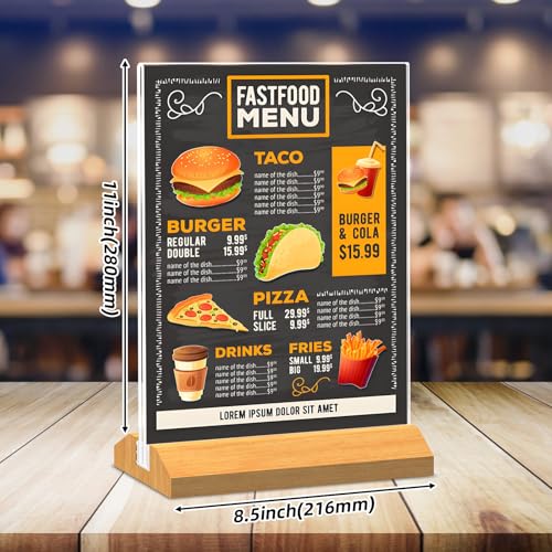 QLKGWEA 3 Pack Acrylic Sign Holder 8.5 x 11 Inch with Wood Base,Signs Stand for Menu Flyer Display, Table Clear Plastic T Shape Holder for Stores, Restaurants, Hotels, Office - Image 3