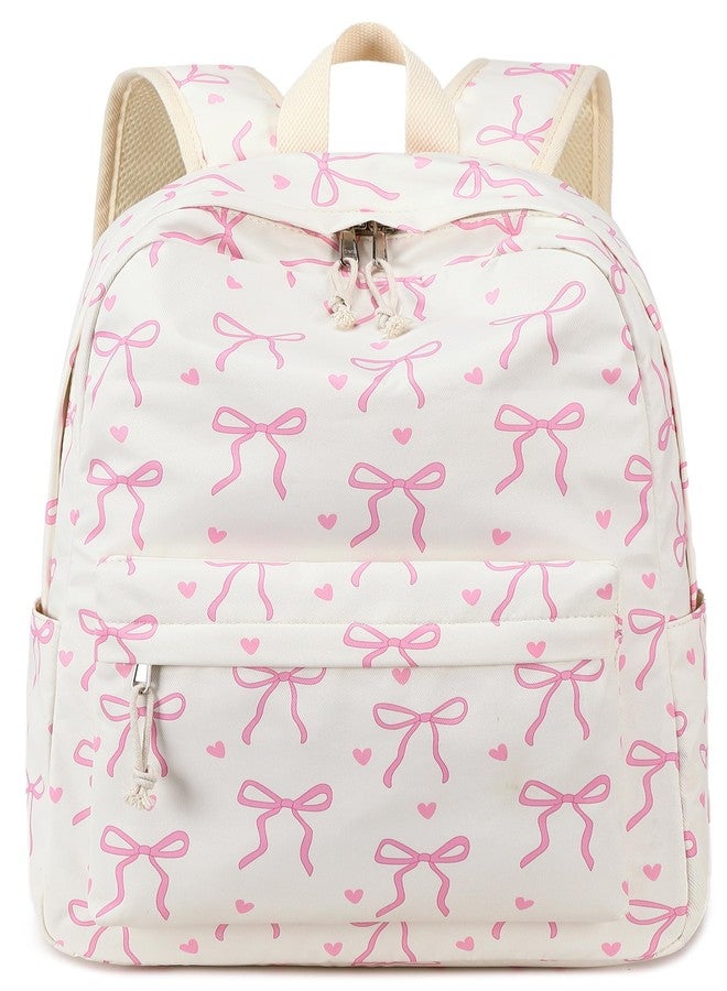 LOIDOU Backpack for Girls School Backpacks Bookbags for Elementary Middle School Women Laptop Backpacks, Bow Tie Beige - Image 1