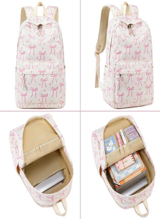 LOIDOU Backpack for Girls School Backpacks Bookbags for Elementary Middle School Women Laptop Backpacks, Bow Tie Beige - Image 3