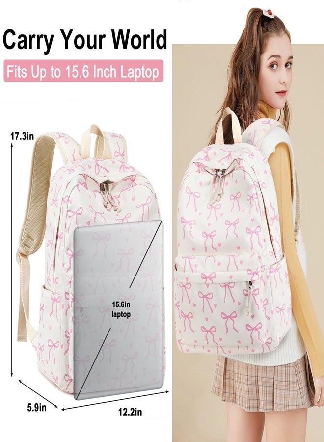 LOIDOU Backpack for Girls School Backpacks Bookbags for Elementary Middle School Women Laptop Backpacks, Bow Tie Beige - Image 2