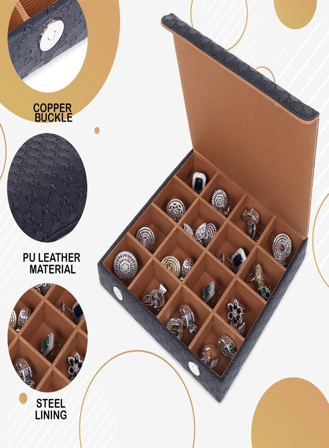 essart PU Leather Jewelry Box for Women Girl Portable Storage Box Case with Dividers Container for Rings, Earrings, Necklace Home Organizer in Black Colour - Image 3
