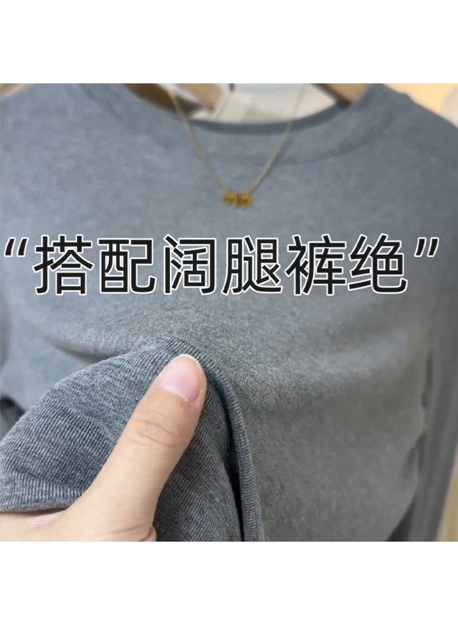 Modal Basic Solid Color Round Neck Long Sleeve T-Shirt For Women, Thin Layering Top For Spring And Autumn, Stylish Slimming Soft Base Shirt - Image 3