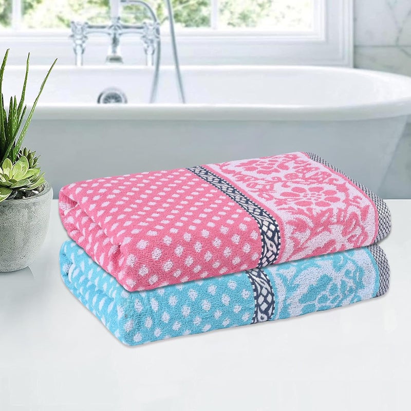 Kuber Industries Kuber Industries Set of 2 Bath Towel Highly Absorbent Unisex Bath Towel 144 GSM Cotton Bathroom Towel Towel for BathGymTravel Dot Print 30x60 Inch Sky Blue Pink  - Image 1