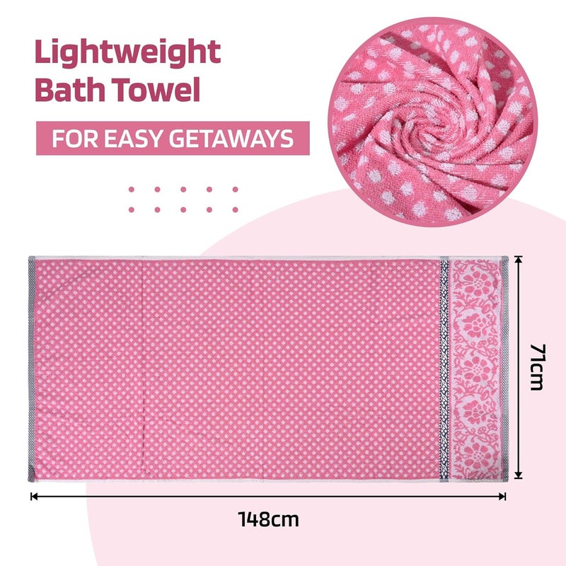 Kuber Industries Kuber Industries Set of 2 Bath Towel Highly Absorbent Unisex Bath Towel 144 GSM Cotton Bathroom Towel Towel for BathGymTravel Dot Print 30x60 Inch Sky Blue Pink  - Image 3