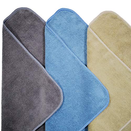 POLYTE Microfiber Cleaning Towel (16x24, 6 Pack, Professional, Blue,Camel,Gray) - Image 2
