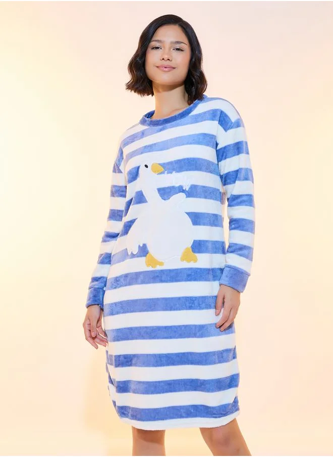 Take Two Striped Duck Patch Fleece Nightdress