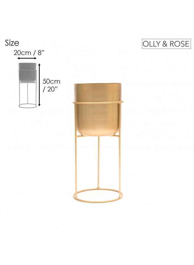 Olly & Rose وعاء معدني ذهبي وردي من أولي مع قاعدة نباتية سوداء - طويل - Image 4