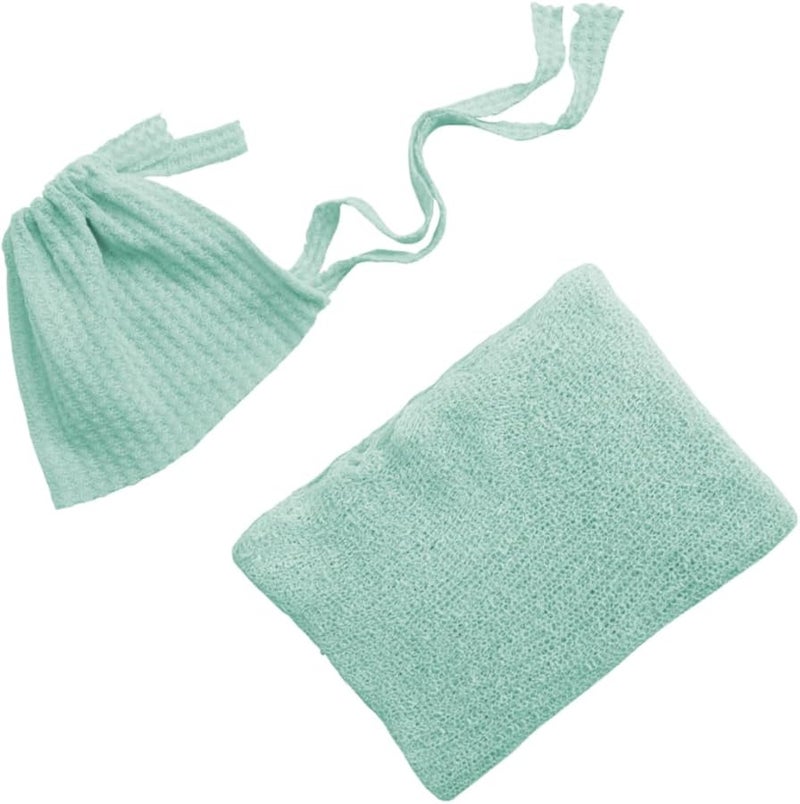 Light Green Swaddle Blanket and Hat Set Soft Photography Wrap Newborn Props - Image 1