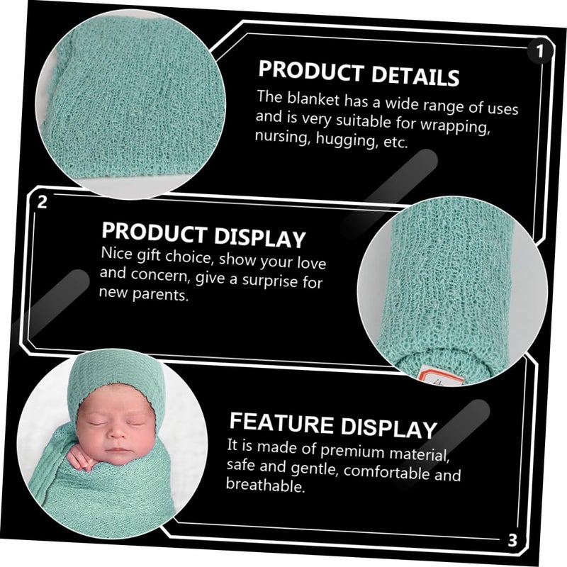 Light Green Swaddle Blanket and Hat Set Soft Photography Wrap Newborn Props - Image 5