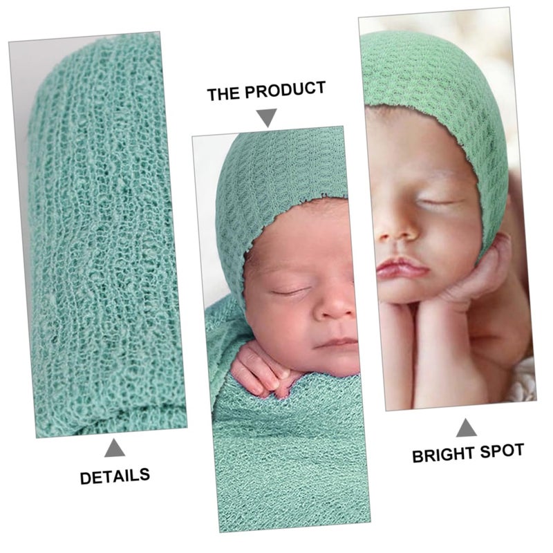 Light Green Swaddle Blanket and Hat Set Soft Photography Wrap Newborn Props - Image 3