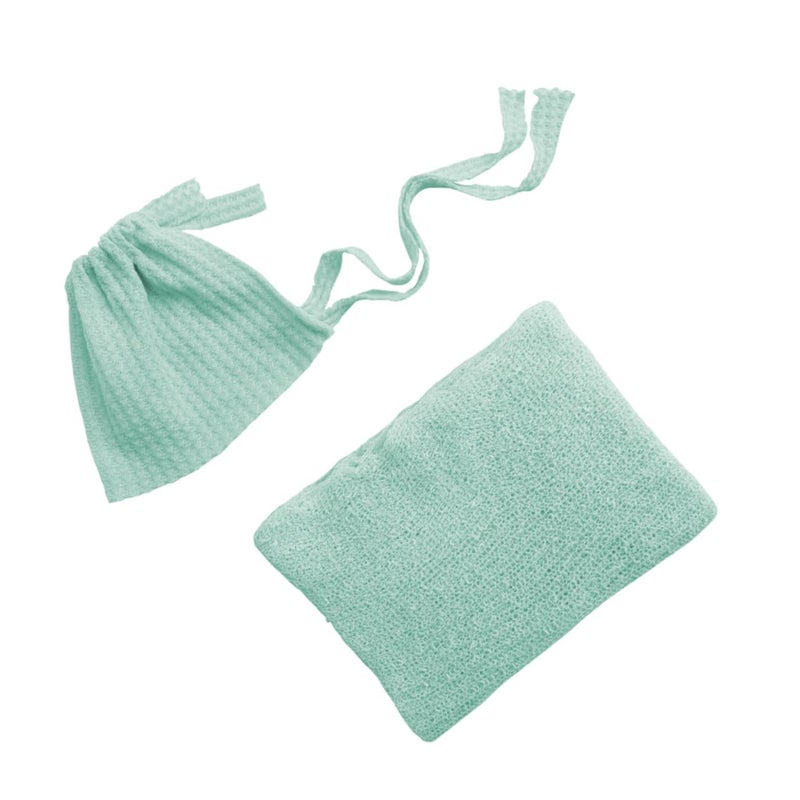 Light Green Swaddle Blanket and Hat Set Soft Photography Wrap Newborn Props - Image 2