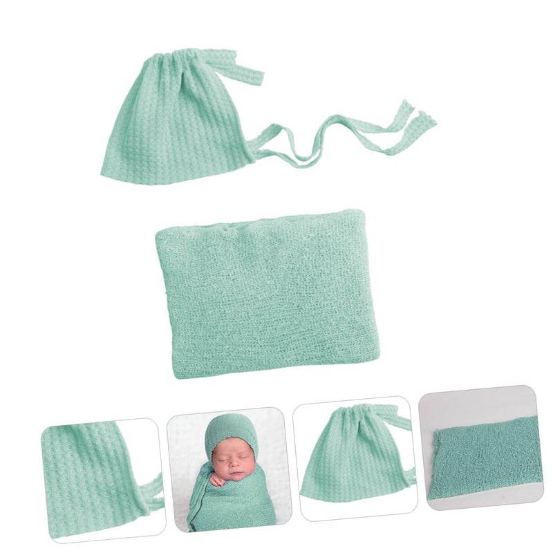 Light Green Swaddle Blanket and Hat Set Soft Photography Wrap Newborn Props - Image 4