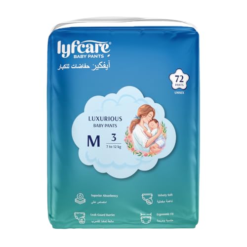 Lyfcare Baby Diaper M Size Pants with Leakage Projection & Super Absorbency | Pant Style Baby Diapers | Soft & Comfortable | Medium (72 Diapers) | 7 – 12 Kg | Pack of 1 - Image 1