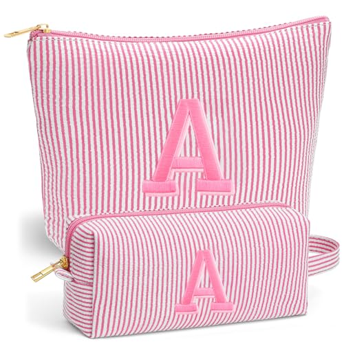 Fohufo 2026 Graduation Gifts for Women - Initial Travel Makeup Bag for Women, College High School Graduation Gifts for Girls Teen Girls, Birthday Gift for Women, Pink Makeup Bag -Letter A - Image 1