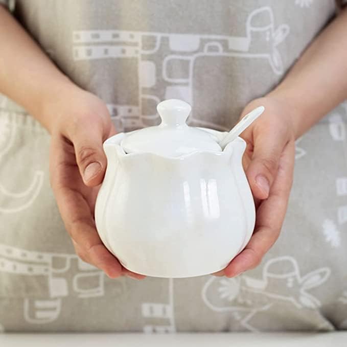 Mozacona طقم وعاء سكر سيراميك أبيض مع إبريق كريمة قهوة وحليب، طقم تقديم - Image 3