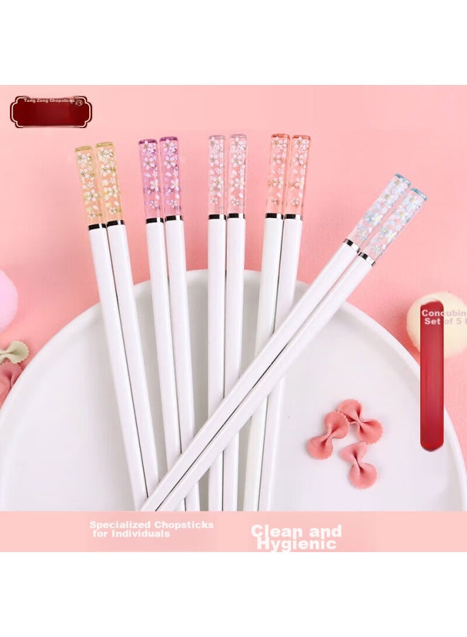 TANG CHOPSTICKS Tang Zong Kuai, Imperial Concubine Alloy Chopsticks 5 Pairs Set, For Home, Hotel, And Commercial Use, Heat-resistant Chopsticks Tableware Set C2601 - Image 1