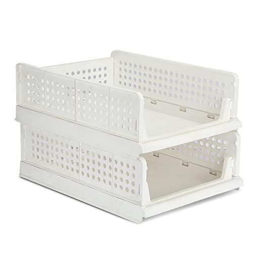 JEYANG Folding Wardrobe Organizer Plastic Stackable Clothe Closet Self Storage Container, Rectangular Cupboard for Kitchen, Home and Bathroom (White) (Pack of 2 (Large White)) - Image 2