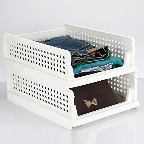 JEYANG Folding Wardrobe Organizer Plastic Stackable Clothe Closet Self Storage Container, Rectangular Cupboard for Kitchen, Home and Bathroom (White) (Pack of 2 (Large White)) - Image 1