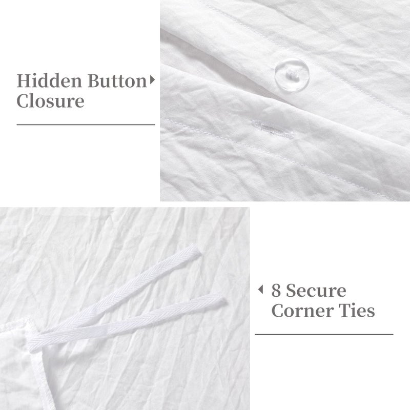 CAROMIO White Ruffle Duvet Cover Queen Size, 3PCS Soft Washed Microfiber Vintage French Country Duvet Cover Set for Queen Bed, White, 90x90 in - Image 4