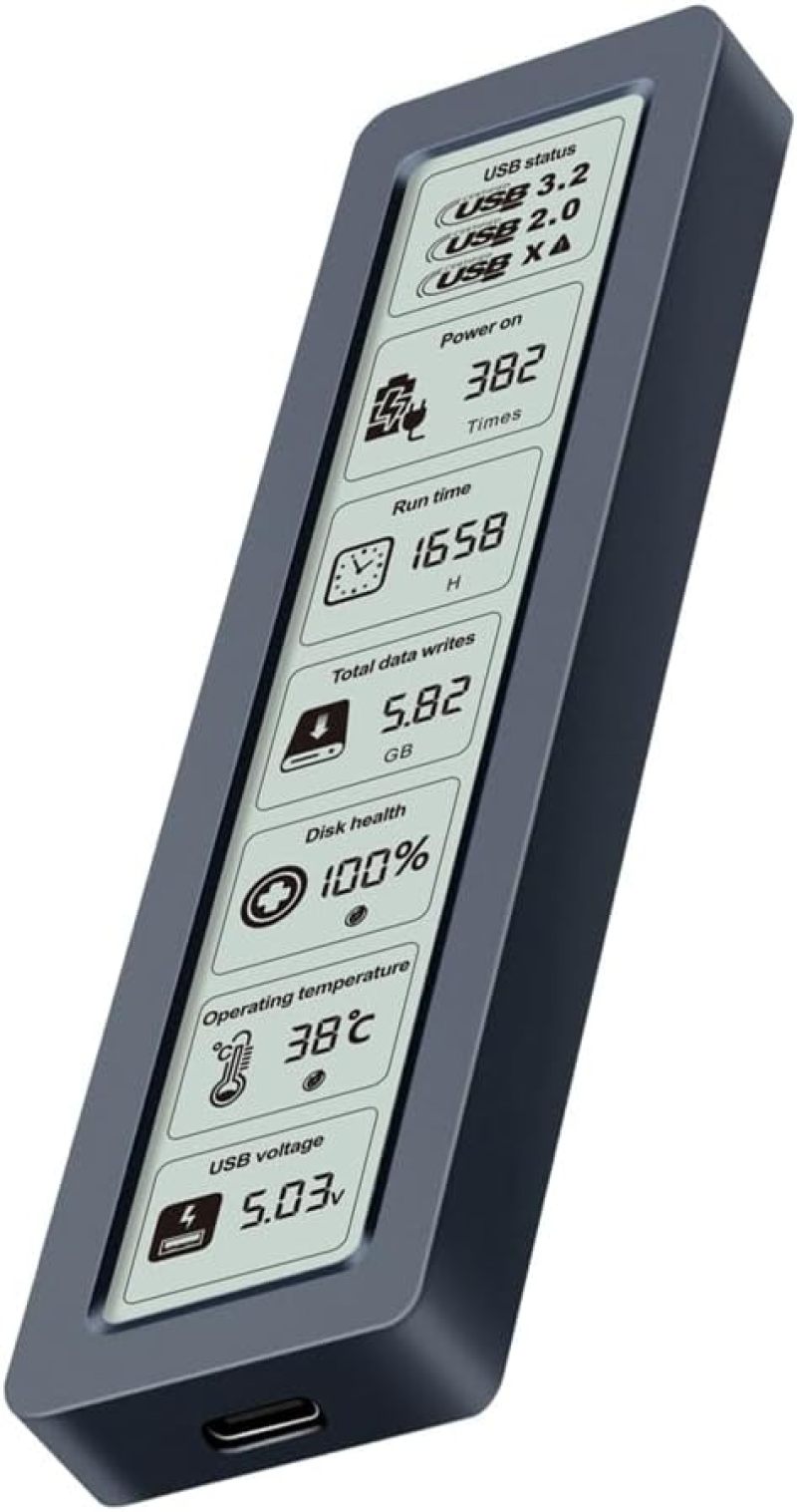 M.2 NVMe SSD Enclosure: Silver Gray Aluminum Case, Tool Free, 10 Gbit/s High Speed - HD Real-Time SSD Status Monitor, USB 3.2 Gen2 Type C for Laptops, Phones & Desktops - Image 2
