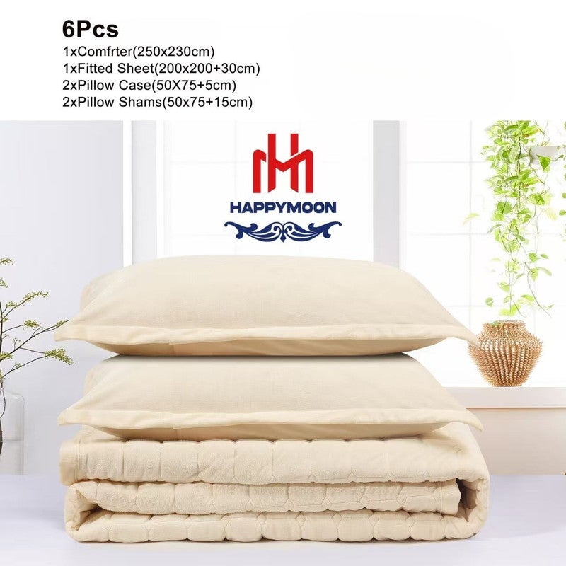 HAPPYMOON طقم لحاف مخملي - 6 قطع ، حجم كينج ، يناسب 250 × 230 سم سرير مزدوج | ناعم ودافئ ومريح - Image 2