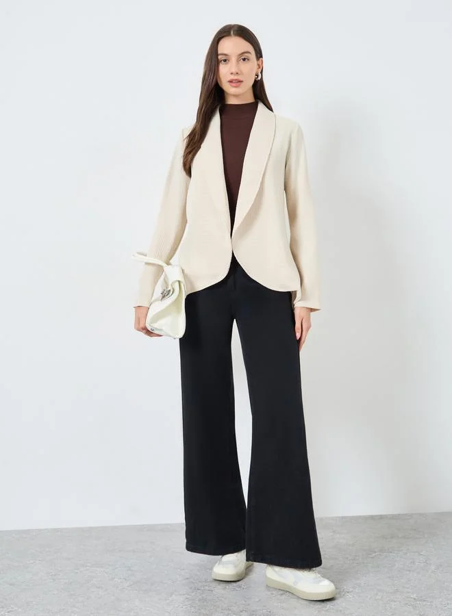 Take Two Beige Textured Front Open Blazer