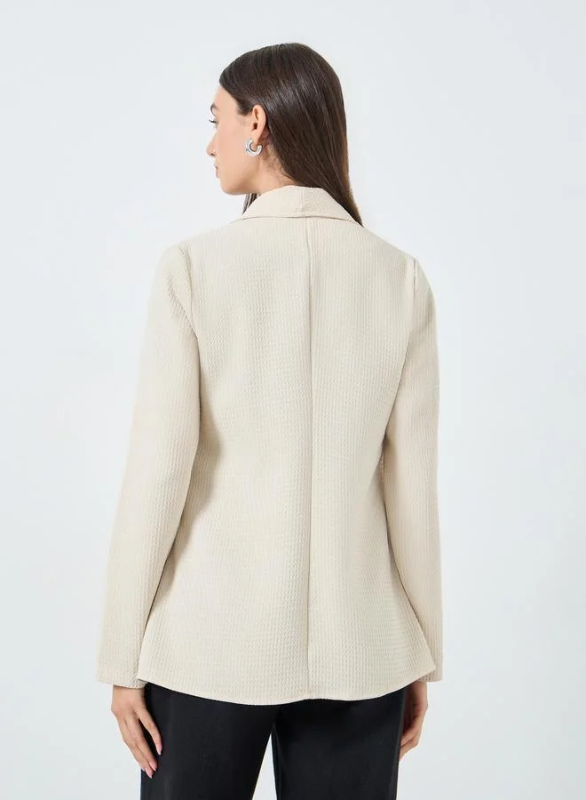 Take Two Beige Textured Front Open Blazer