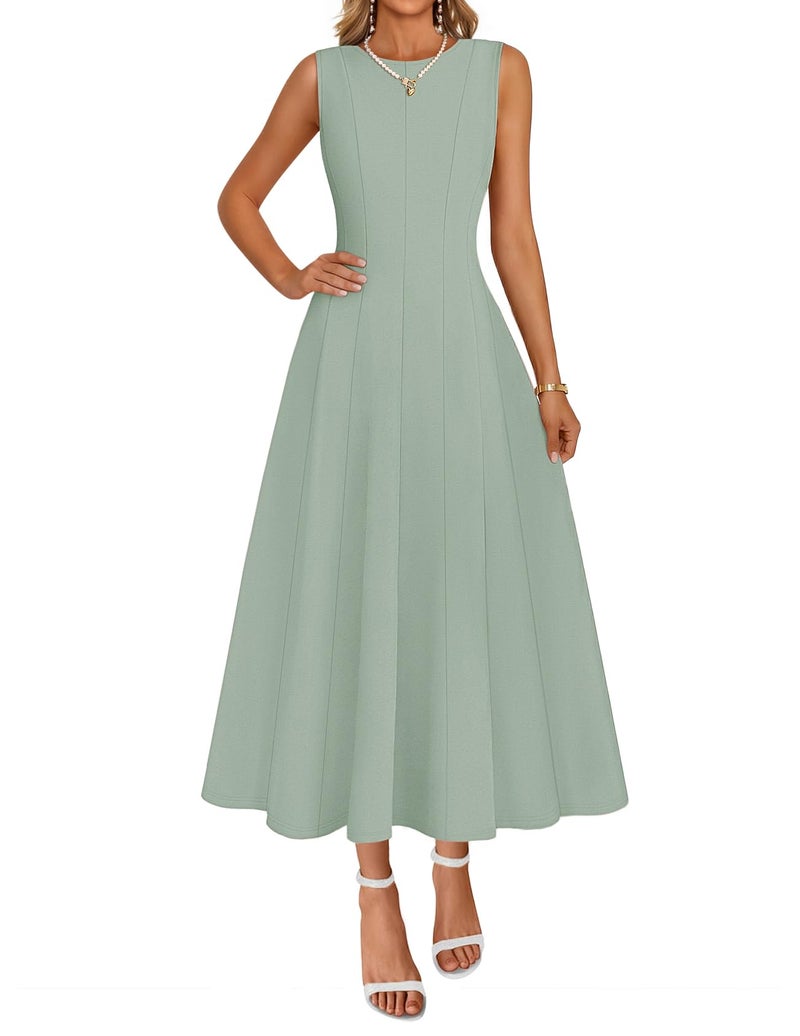 MEROKEETY Women's 2026 Semi Formal Cocktail Dresses Summer Elegant Classy Midi A Line Sleeveless Dress, Sage, X-Large - Image 1