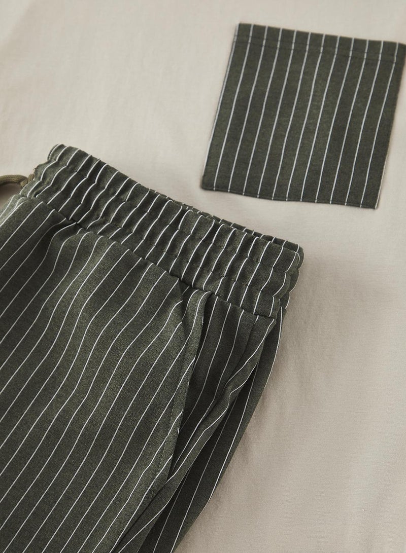trendyol Beige-Khaki Regular Fit Striped Knitted Shorts Pajama Set Tmnss25Pt00036 - Image 3