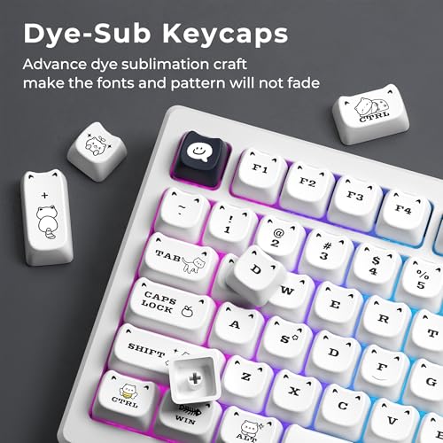 GMKWTL XVX Cute Cat Keycaps, Mao Profile White PBT Keycaps, 143 Keys Meow Meow Keyboard Keycap Sets Compatible with 65% 75% 96% 100% Cherry Gateron MX Switches Mechanical Gaming Keyboard - Image 5